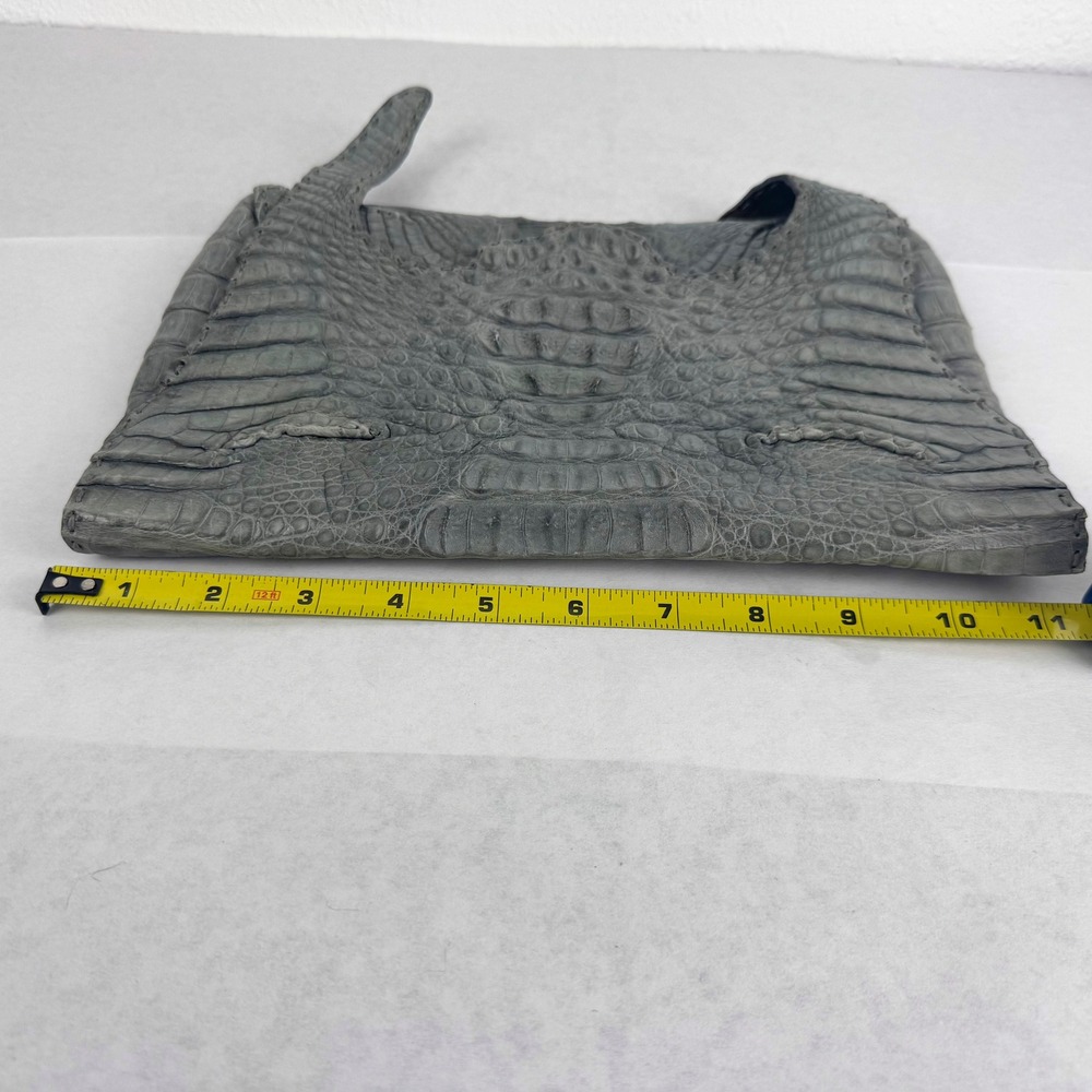 Janelle Ford Gray Croc Skin Envelope Clutch Bag Whipstitch Detail Handcrafted - Picture 5 of 6